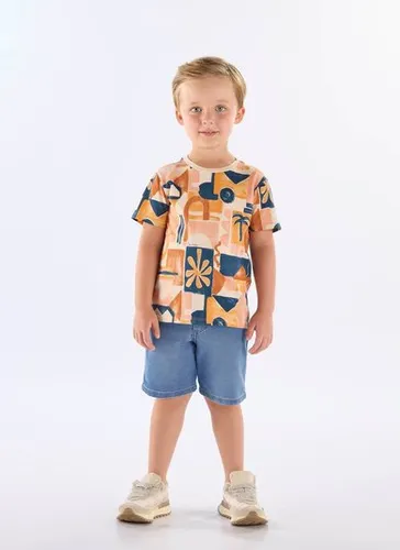 Camiseta Infantil em Algodão com Estampa Abstrata (Laranja) Up Baby