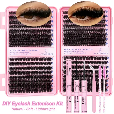Kit de Cílios em Cluster DIY, Cílios Individuais 3D de Visom Sintético, Extensão de Cílios Macios e Reutilizáveis para Maquiagem