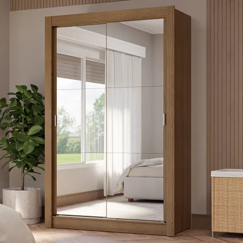 Guarda-Roupa Solteiro 2 Portas de Correr com Espelhos 4 Gavetas Rustic Vivare Plus Madesa