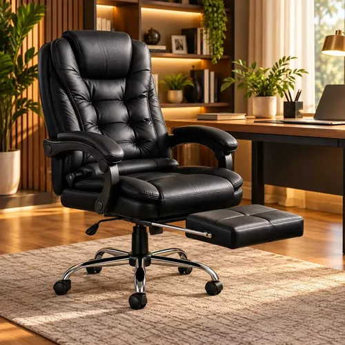 Cadeira de Escritório Presidente Thronus Marqs Home Preta Couro Sintético Acolchoada Ergonômica