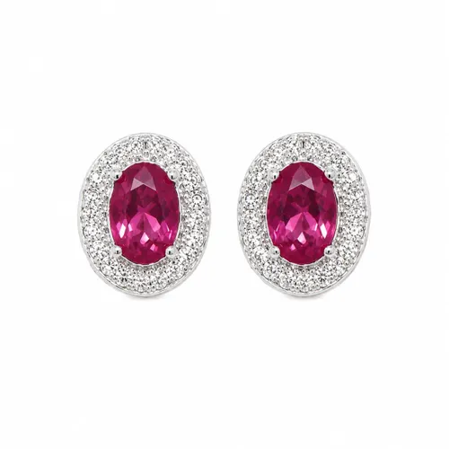 Brinco Oval 5 mm com Zircônia Rubi e Zircônias em Prata 925