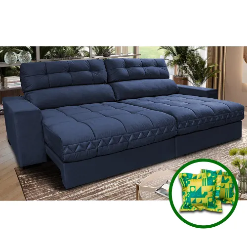 Sofá Retrátil e Reclinável Molas Ensacadas Cama inBox Brasil Velusoft