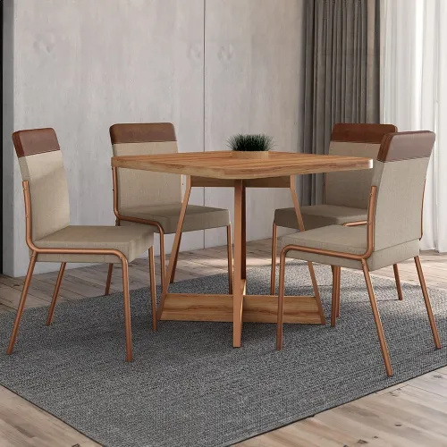 Conjunto Sala de Jantar 4 Cadeiras Seul Carraro Nogal