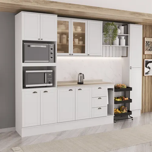 Armário de Cozinha Completa com Balcão Milla Rose Carraro Branco