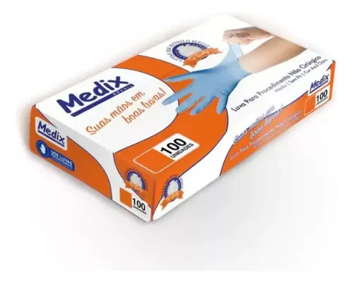 Luva Nitrilica Medix Antiderrapante Azul Tamanho P 100 Unidades