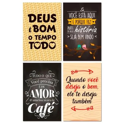 Kit 4 Placas Decorativas Frases Mdf Motivacionais 20x30 cm