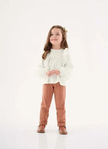 Bata de Manga Longa em Tricoline Infantil Menina (Off White) Up Baby