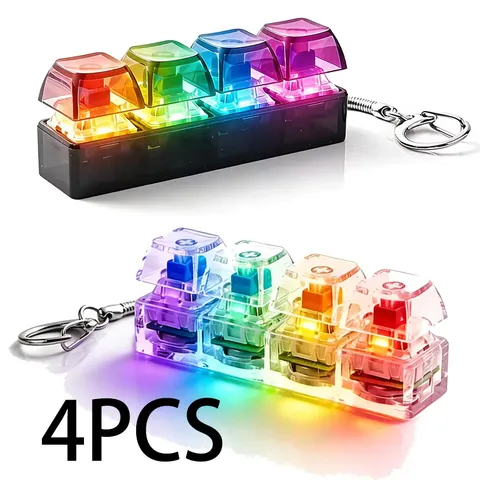 FTCY Chaveiro de Teclado Mecânico com 4 Teclas e Luzes, Brinquedo Anti-stress para Adultos, Acessório Calmante para Alívio do Estresse e Descompressão