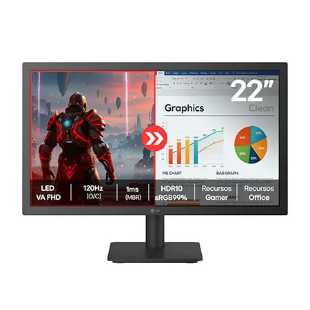 Monitor LG FHD Home & Office 22U403A-B 22", 1ms (MBR), 120Hz (O/C), Modo leitura, Flicker Safe, HDMI, LG Switch, Black Stabilizer, Dynamic Action Sync - 22U403A-B