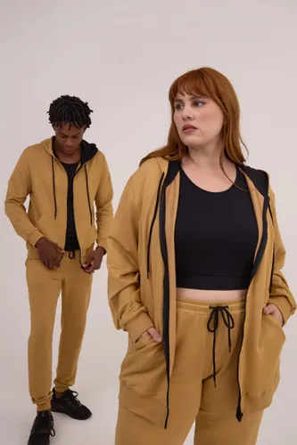 Blusa de Moletom Unissex com Capuz e Zíper Areia