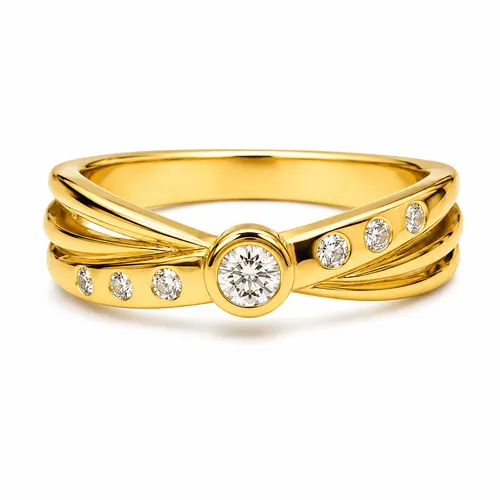 Anel com 7 Diamantes em Ouro 18K