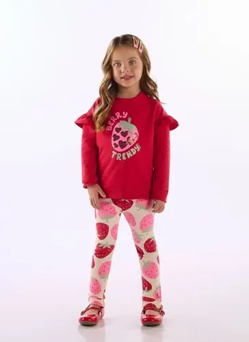 Conjunto Infantil Feminino com Morangos Vermelho