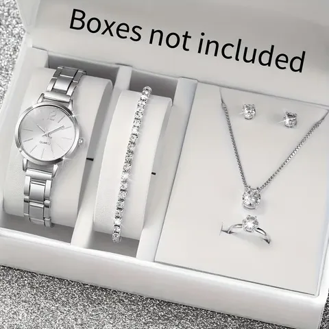 6 Pçs/set Moda Feminina Relógio de Quartzo Banda de Aço Inoxidável Relógios de Pulso Conjunto de Jóias de Diamante (Sem Caixa)
