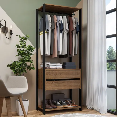 Guarda-Roupa Closet Modulado 2 Gavetas 70cm Rustic/Preto Madesa Valencia