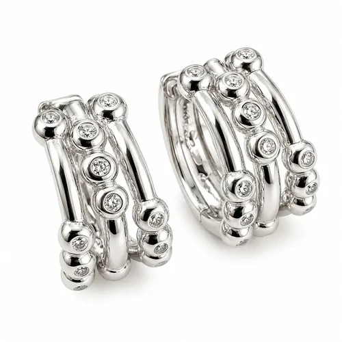 Brinco Argola com 3 Fileiras de Zircônias 1,5 cm em Prata 925
