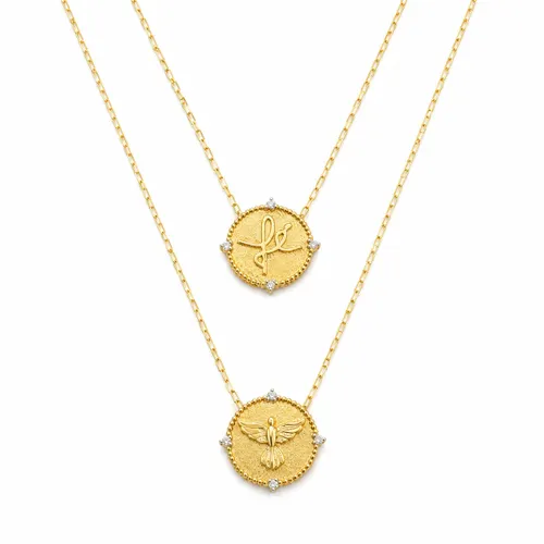 Escapulário Fé e Divino Espírito Santo com 8 Diamantes 60 cm em Ouro 18K