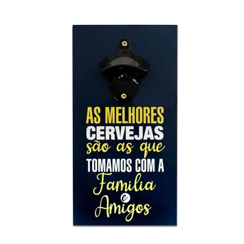 Abridor Garrafas Parede Cerveja Amigos Mdf com Imã 25x13 Cm