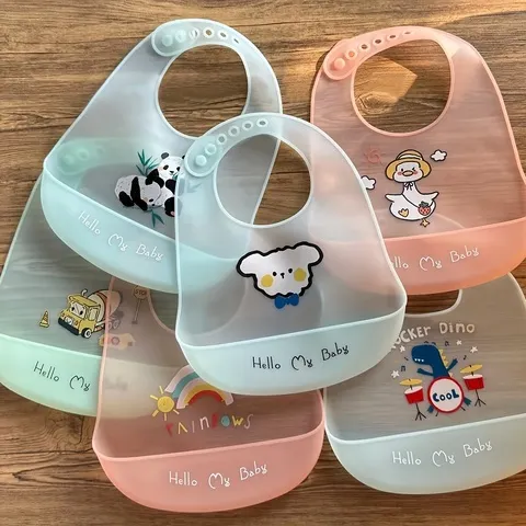 Babadores de bebê à prova dwaterproof água coisas do bebê bonito dos desenhos animados animal impresso crianças babador menina menino ajustável macio silicone babador coisas de alimentação do bebê