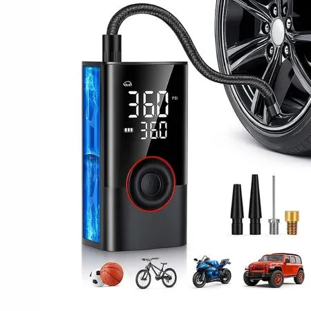 Bomba de Ar Calibrador Digital Portátil Recarregável com Powerbank Compressor Elétrico para carro, moto, bicicleta
