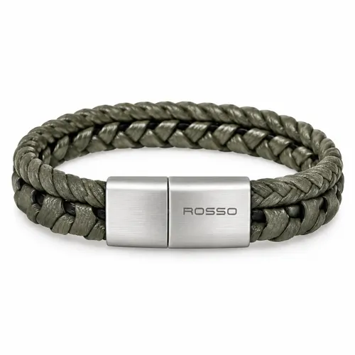 Bracelete 20 cm em Couro Cinza Trançado com Aço
