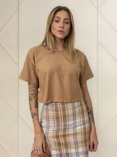 Camiseta Aveloz Feminina Cropped Caramelo