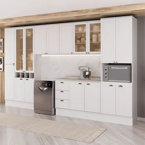 Armário de Cozinha Completa com Balcão Milla Emma Top Carraro Branco