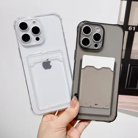 Capa de Celular Antichoque com Slot para Cartão e Bolso para iPhone 18 17 16 15 14 13 12 11 Pro Xs Max 6 7 8 Plus Air 17e 16e - Capa Carteira Transparente