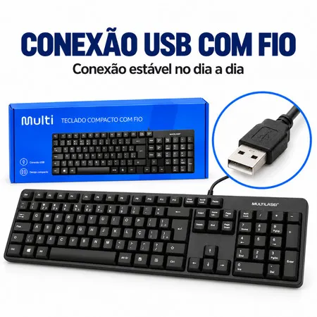 Kit 10 Teclados Multilaser TC193 USB ABNT2 para PC Notebook