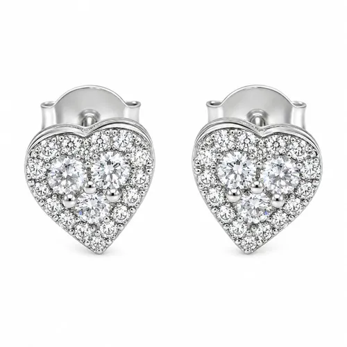 Brinco Coração 6 mm com Diamantes em Ouro Branco 18K