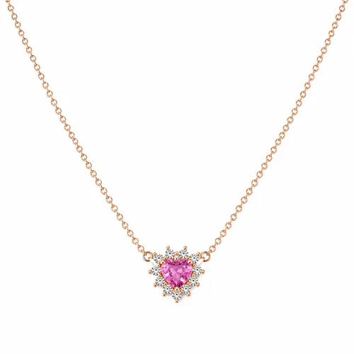 Colar Coração 7 mm com Zircônia Safira Rosa Banhado a Ouro Rosé em Prata 925