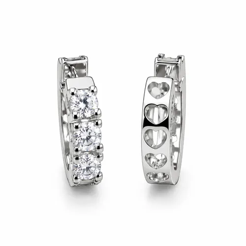 Brinco Argola Coração Vazado 22 mm com Moissanite em Prata