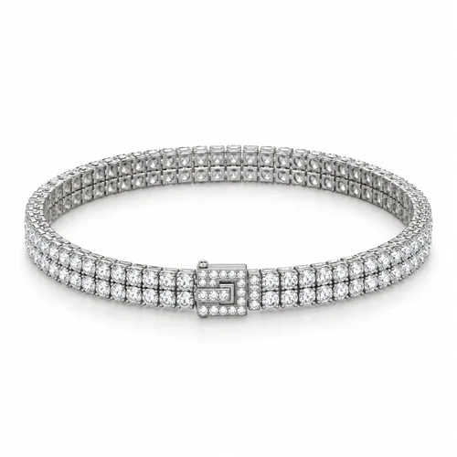 Pulseira Riviera Tripla 17 cm Cravejada com Zircônias em Prata