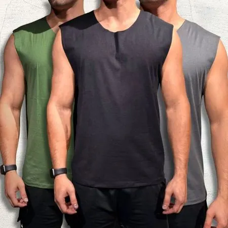 Kit 3 Camisetas Regata Machão Lisa Básica Masculina 100% Algodão