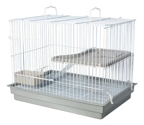 Gaiola Coelho Chinchila Porquinho da India com Andar Grande Cinza com Branco