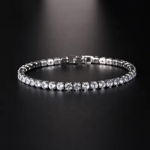 Luxo hiphop gelado para fora 4mm zircônia cúbica cristal tênis pulseiras para mulheres homens cor de ouro prata pulseira corrente jóias