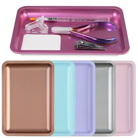 Bandeja quadrada de armazenamento de cosméticos, aço inoxidável, arte em unhas, placa de manicure, pinça, canetas, recipiente, unhas falsas, ferramentas de prato, 1 peça