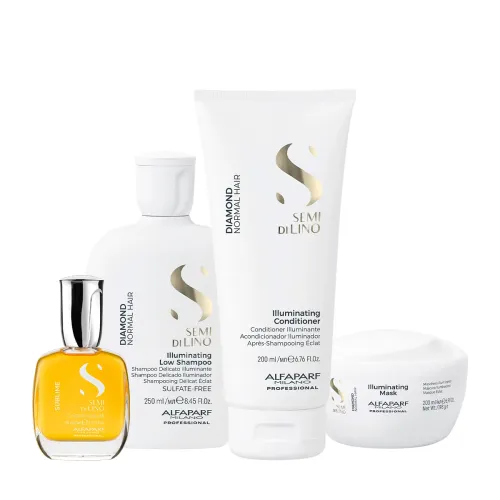 Kit Alfaparf Semi Di Lino Diamond Illuminating Shampoo Condicionador Máscara Óleo 4 Produtos
