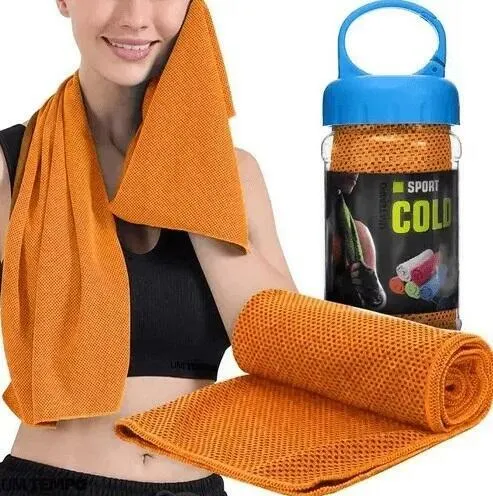 Toalha de Rosto Microfibra Resfriamento Seca Rápido Fitness - Laranja