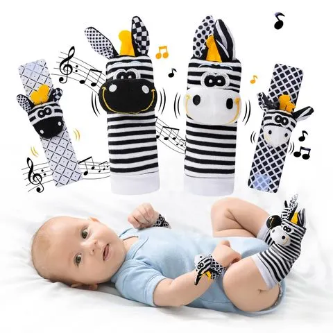 Conjunto de meias com chocalho de pulso para bebês e localizador de pés, brinquedos perfeitos para bebês de 0 a 12 meses, meninos e meninas recém-nascidas como presentes de banho