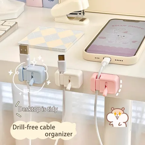 Clipe de gerenciamento de cabos para mesa - Organizador de cabos simples sem perfuração montado em borda para cabos de carregamento e fios de dados.