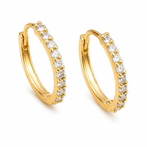 Brinco Argola 12 mm com 9 Brilhantes em Ouro 18K