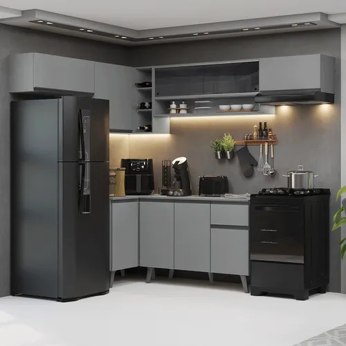 Armário de Cozinha Completa de Canto 405cm Cinza Nice Madesa 06