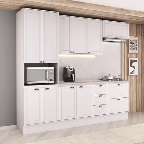 Armário de Cozinha Completa com Balcão Milla Light Carraro Branco