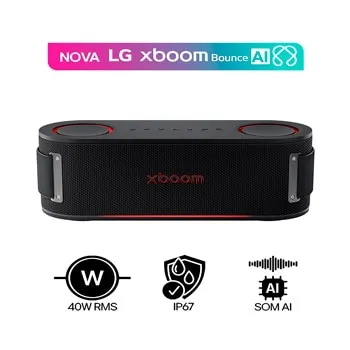LG xboom Grab by will.i.am | Caixa de Som Bluetooth Portátil | Som AI | 30W RMS | 20 Horas de Bateria | IP67 e Durabilidade Militar - GRAB
