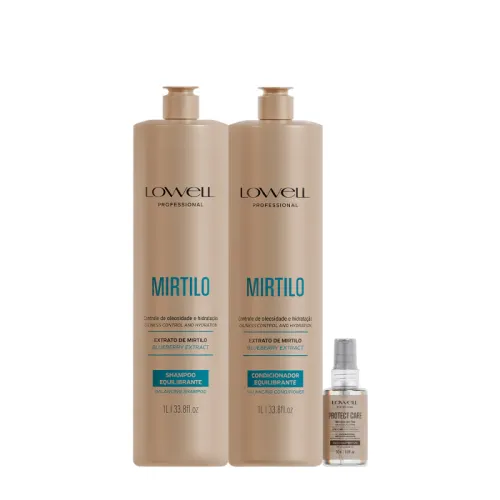 Kit Trio Salon Extrato de Mirtilo Lowell Shampoo 1L Condicionador 1L e Óleo Nutritivo 30ml