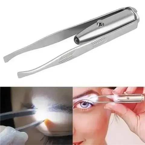 Pinça de Sobrancelha Portátil em Aço Inoxidável com Luz LED Inteligente - Ferramenta de Remoção de Maquiagem