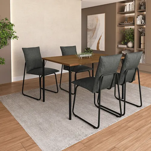 Conjunto Sala de Jantar 4 Cadeiras Brooklyn Carraro Freijó Preto
