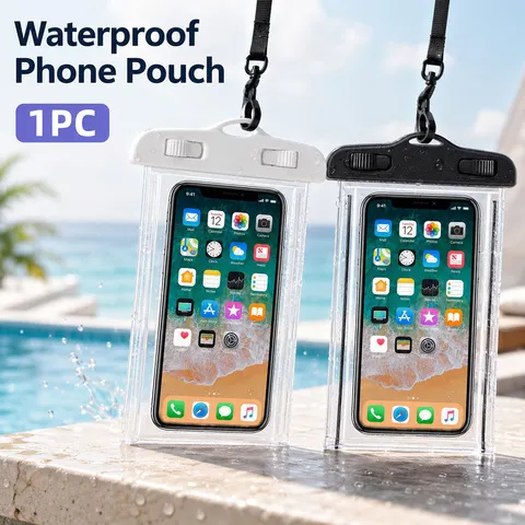 Bolsa Transparente Impermeável para Celular com Alça de Pescoço, Capa à Prova d'Água Sensível ao Toque para Uso Externo, Praia e Natação, Estojo de Armazenamento para Celular