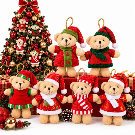 Kit 5 Ursinho Pelúcia Pendente de Natal Enfeite para Árvore Decoração Natalina