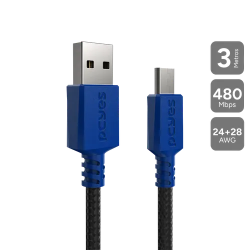 Cabo Micro USB PCYES USB A 2.0 3M Nylon 3A PMUAN-3A